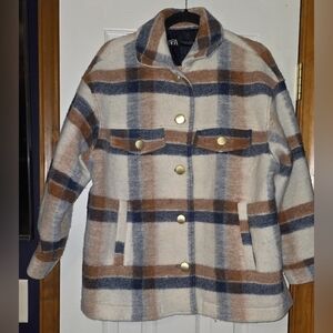 ZARA Plaid Wool Blend Jacket M (Fits M/L) Western Coastal Cowgirl Farm Work wear